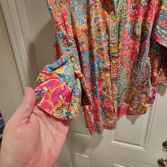 Lauren Ralph Lauren Vibrant Orange and Teal Paisley Blouse - Picture 2 of 7